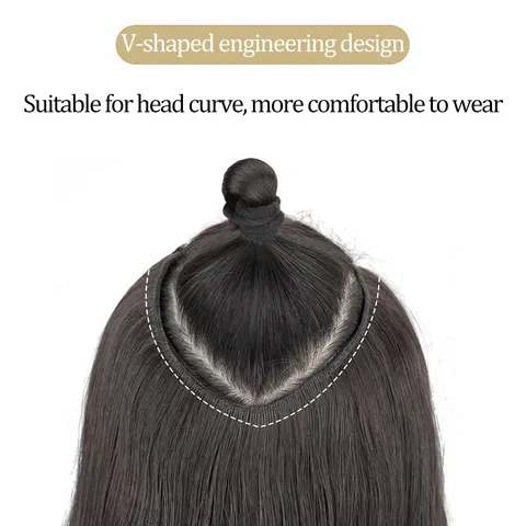 Pièce d'Extension de Cheveux en V pour Femmes Longue Lisse Fibre Synthétique Postiche Résistant à la Chaleur Pinces Invisibles Extension de Cheveux Quotidien Fête