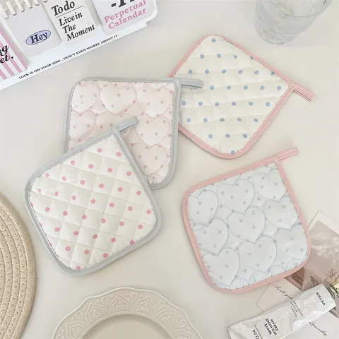 Korean Style Cream Polka Dot Quilted Coaster Heat Resistant Fabric Cup Mat For Coffee Milk Tea Desktop Decorative Pad