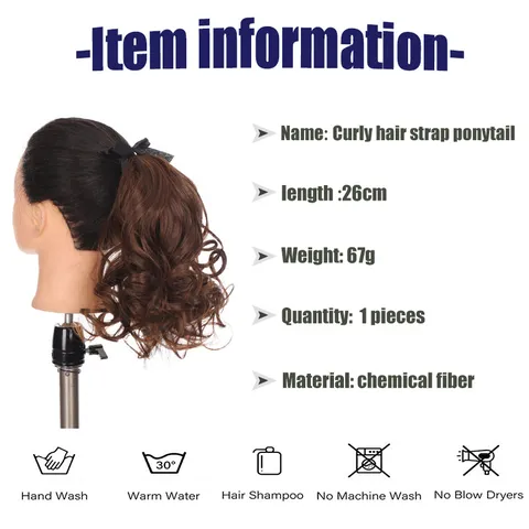 Women Fashion Synthetic High Temperature Fiber Ponytail Extension 25cm Pear Curls Wrap Around Hairpiece With Bow For Daily Party