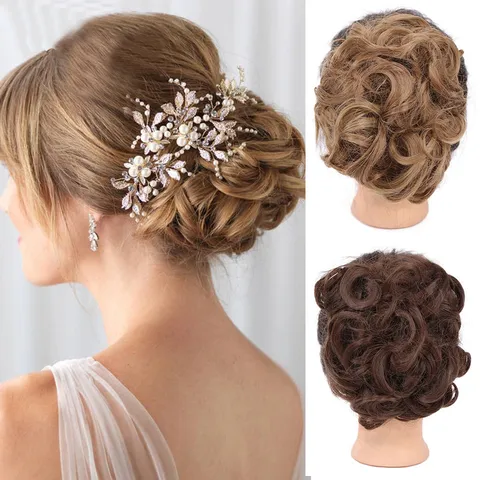 Women Messy Bun Hair Piece Synthetic High Temperature Fiber Chignon Hair extension Curly Large Scrunchie Hairpiece Clip In Updo