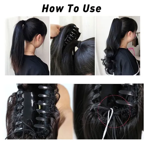Extensión de Cola de Caballo Larga Recta con Pinza Cabello Sintético Resistente al Calor Postizo de Fibra Suave para Mujer