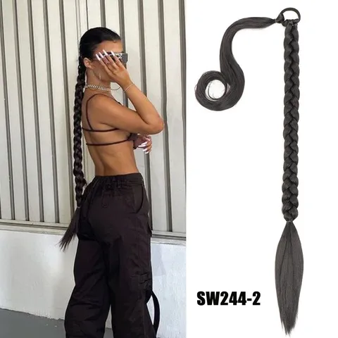 Extensión de Coleta Trenzada Larga Envolvente Extensiones de Cabello Sintético DIY Trenzas Mechón de Pelo Liso para Mujer