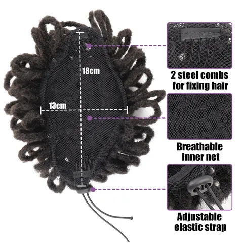Afro Puff Coulisse Coda di Cavallo Extension Capelli Sintetici Corti Kinky Ricci Dreadlock Chignon per Donne Nere Parrucca in Fibra ad Alta Temperatura