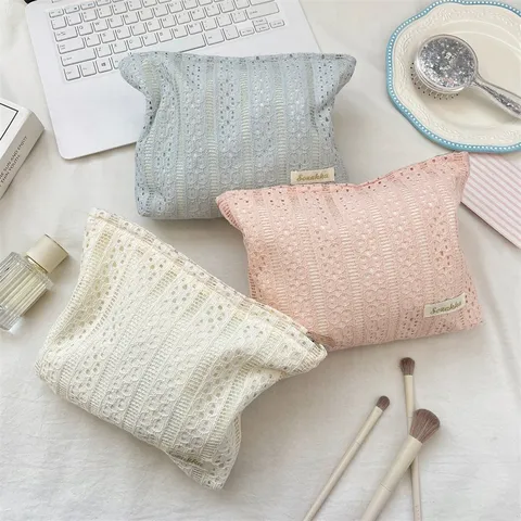Koreanischer Sanfter Stil Spitze Kosmetiktasche Tragbare Polyester Reise Make-up Aufbewahrungstasche Damen Kulturbeutel