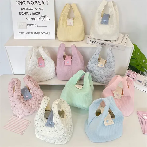 Bolso de Mano Acolchado para Mujer Bolso Tote Acolchado con Estampado de Lunares y Corazón Bolso de Muñeca Pequeño Portátil Diario de Poliéster Suave