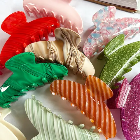 Large Acetate Shark Hair Clip Vintage Marble Pattern Twill Claw Clip Minimalist High Sense Hair Accessories For Women Daily Headwear