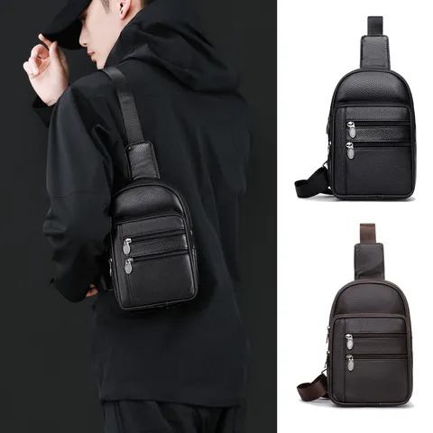 Große Kapazität PU Leder Brusttasche Herren Wasserabweisend Mehrere Fächer Umhängetasche Urban Casual Reisen Schultertasche