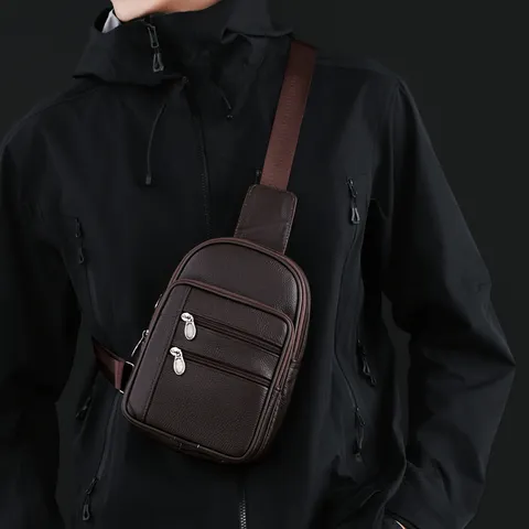 Große Kapazität PU Leder Brusttasche Herren Wasserabweisend Mehrere Fächer Umhängetasche Urban Casual Reisen Schultertasche