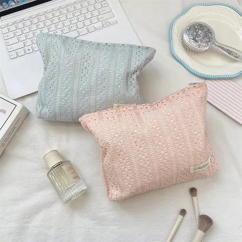Koreanischer Sanfter Stil Spitze Kosmetiktasche Tragbare Polyester Reise Make-up Aufbewahrungstasche Damen Kulturbeutel