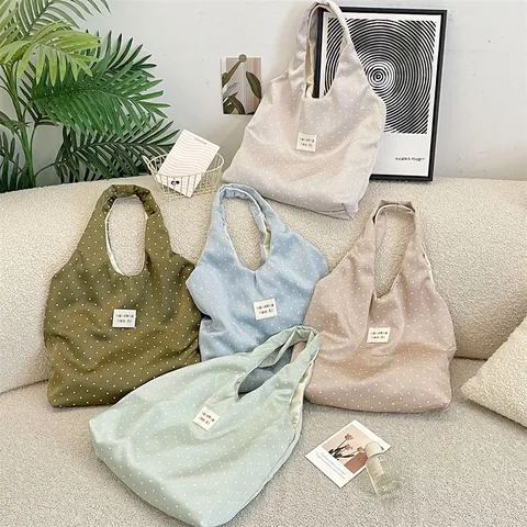 Casual Τσάντα Tote από Πολυεστέρα με Τύπωμα Αστέρια και Πουά Μεγάλη Χωρητικότητα Χαλαρή Τσάντα Ώμου Μοντέρνα Ανοιχτή Τσάντα Shopper για Κολλέγιο Καθημερινή Γυναίκες