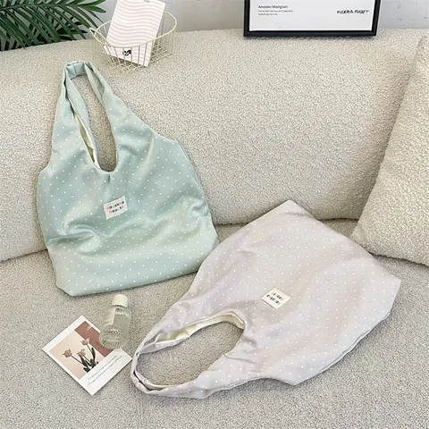 Casual Τσάντα Tote από Πολυεστέρα με Τύπωμα Αστέρια και Πουά Μεγάλη Χωρητικότητα Χαλαρή Τσάντα Ώμου Μοντέρνα Ανοιχτή Τσάντα Shopper για Κολλέγιο Καθημερινή Γυναίκες