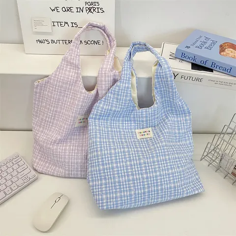 Casual Geruite Polyester Totebag Grote Capaciteit Slouchy Schoudertas Boodschappen Herbruikbare Stoffen Boodschappentas Voor Vrouwen