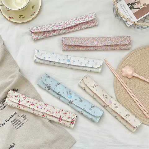 Creme-Besteck-Aufbewahrungstasche Mit Blumenmuster Tragbare Polyester-Geschirrtasche Mit Druckknopf Für Büro Reisen Picknick Zuhause