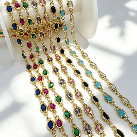 DIY Schmuckherstellung Kupfer 18K Vergoldete Ovale Bunte Zirkonia Kette Exotischer Stil Schmuckzubehör Material Quastenkette