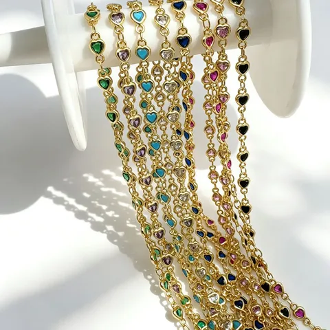 Catena in Rame a Forma di Cuore in Zirconia per Fai da Te Creazione Gioielli Collana Hanfu Accessori per Capelli Catena a Maglie in Zirconia Multicolore