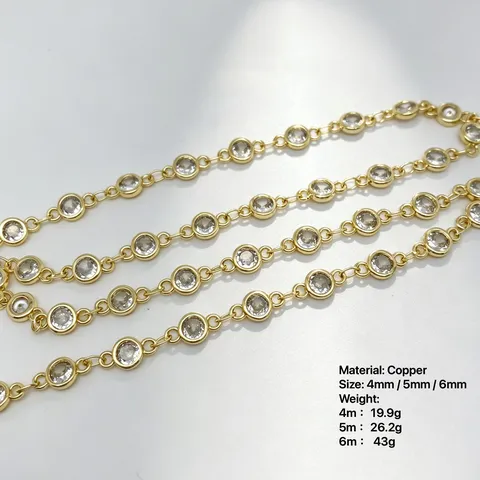 Catena in Rame Placcato Oro con Zirconia per Gioielli Fai da Te Catena a Maglie per Bracciali Collane Abbigliamento Componenti per Nappe