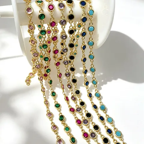 Kupfer Zirkonia DIY Kette Für Schmuckherstellung Luxuriöse Französische Retro Facettierte Zirkon Gold Plattierte Kette Zubehör