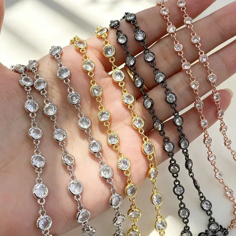 Catena in Rame Placcato Oro con Zirconia per Gioielli Fai da Te Catena a Maglie per Bracciali Collane Abbigliamento Componenti per Nappe