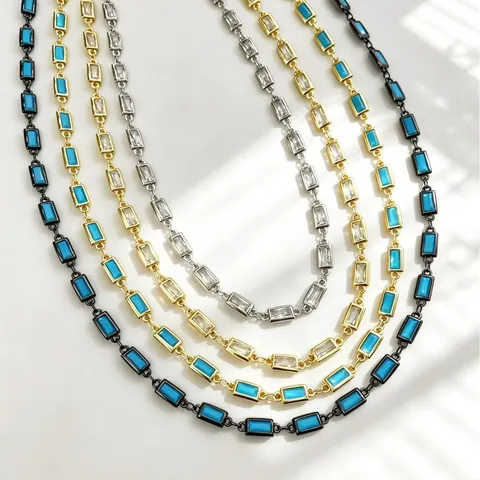 DIY Jewelry Making Accessories Copper Base Colorful Rhinestone Geometric Square Chain For Necklace Bracelet Clothes Material Artisans Craft