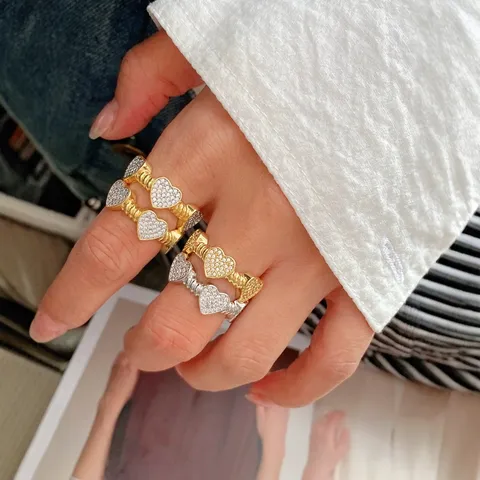 Ensemble Bijoux Bracelet Jonc et Bague Cœur Corde Torsadée Plaqué Or Argent Laiton Incrusté de Strass Accessoire pour Femme