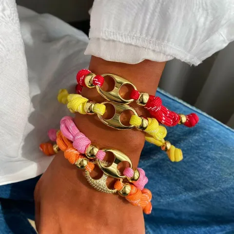 Handgefertigtes Buntes Geflochtenes Seilarmband Mit Kupfer Ankerkette DIY Charms Westlicher Modeschmuck Geschenk Für Damen Herren