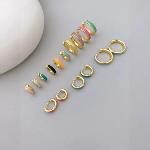 Mode Pendler 18K Vergoldet Emaille Creolen Persönlichkeit Trendige Geometrische Kreis Ohr Schnalle Minimalistischer Schmuck Damen