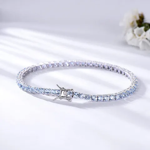 Mode Euro-Amerikanischen Stil Eingelegt Blau Strass Tennis Kette Armband Geschenk Für Frauen Trendige Funkelnde Galvanisierte Schmuck Zubehör