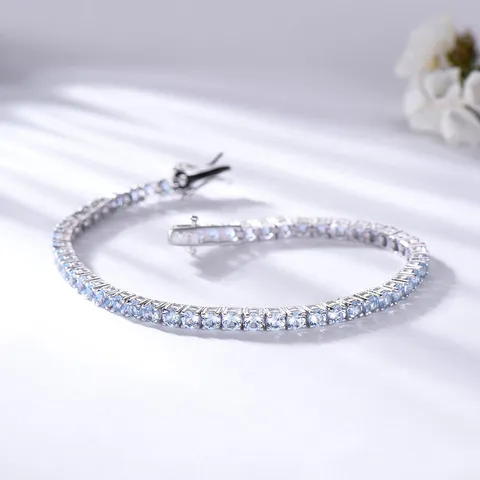 Mode Euro-Amerikanischen Stil Eingelegt Blau Strass Tennis Kette Armband Geschenk Für Frauen Trendige Funkelnde Galvanisierte Schmuck Zubehör