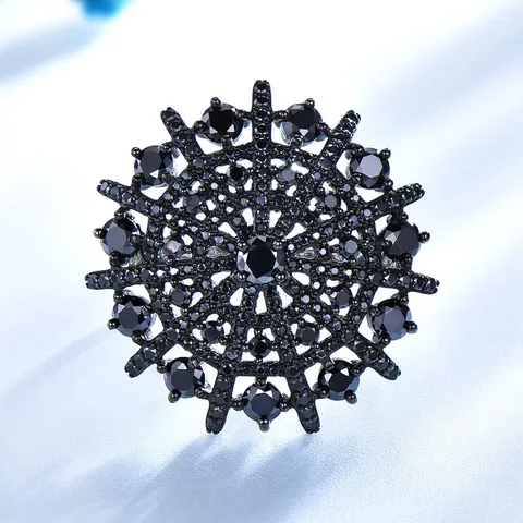 925 Sterlingsilber Schwarzer Spinell Schirm Ring Vintage Hohl Sonnenblume Cluster Ring Hip Hop Gothic Schmuck Für Frauen Geschenk