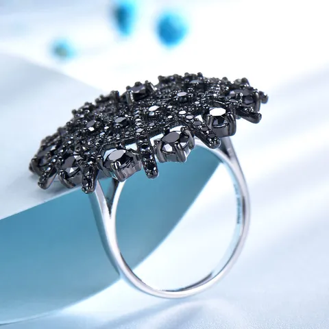 925 Sterlingsilber Schwarzer Spinell Schirm Ring Vintage Hohl Sonnenblume Cluster Ring Hip Hop Gothic Schmuck Für Frauen Geschenk