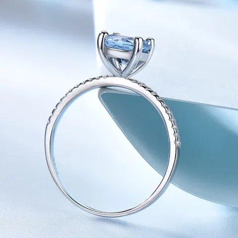 925 Sterlingsilber Quadratisch Himmelblau Topas Ring Zirkonia Eingelegt Luxus Verlobungsring Für Damen Mode Schmuck Geschenk