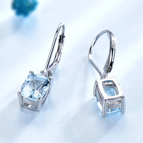 925 Sterlingsilber Blauer Topas Ohrhänger Für Damen Strass Geometrische Ohrringe Westlicher Modeschmuck