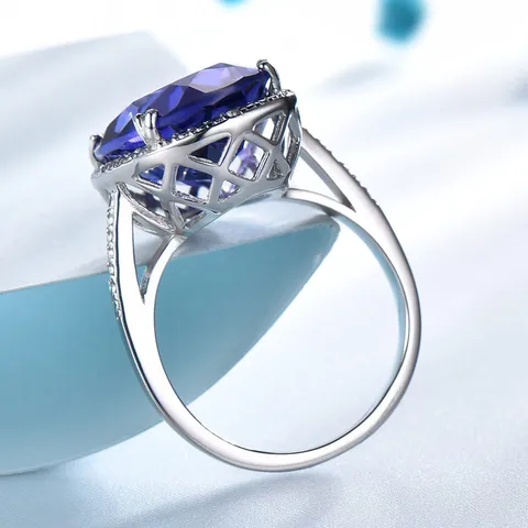 Anello in Argento Sterling 925 con Tanzanite Ovale per Donna Lussuoso Halo Strass Anello di Fidanzamento Regalo di Natale