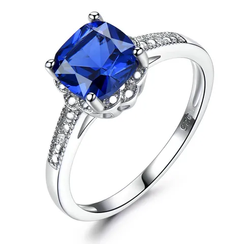 925 Sterlingsilber Kissen Schliff Blau Nano Tansanit Ring Für Damen Luxus Strass Halo Hochzeitstag Schmuck Geschenk