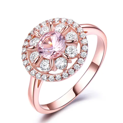 925 Sterlingsilber Blumenring Für Damen Rund Lila Blau Rosa Strass Eingelegt Doppel Halo Galvanisiert Mode Schmuck Party Geschenk