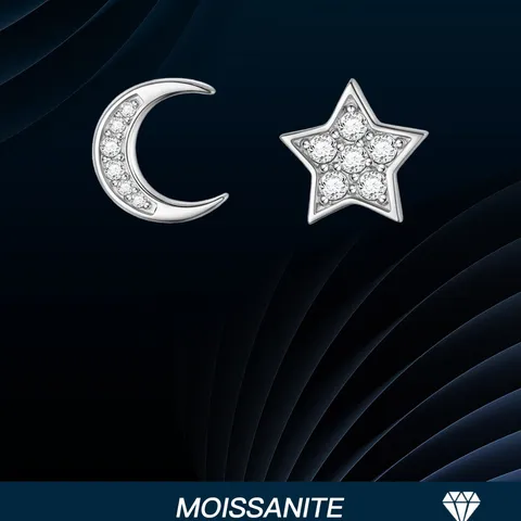 GRA Moissanit Mond Stern Ohrstecker 925 Sterlingsilber Exquisite Asymmetrische AB Funkelnde Ohrringe Schmuck Geschenk Für Damen
