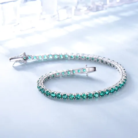 S925 Sterlingsilber Smaragdgrün Strass Tennis Armband Retro Mode Einfach Funkelnd Schmuck Für Damen Leichtes Luxus Geschenk