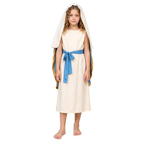 Kids Halloween Cosplay Shepherd Costume Medieval Ancient Religious Robe With Cloak And Belt Party Dress Up Outfit