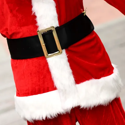 Costume da Babbo Natale per Uomo Adulti Abbigliamento di Lusso in Velluto Rosso Bianco Festa di Natale Esibizione Con Barba Cappello Cintura