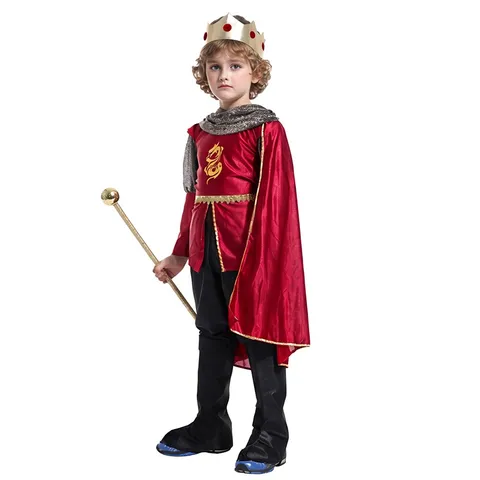 Παιδική Στολή Cosplay Βασιλιά Στολή Πρίγκιπα Με Κάπα Στέμμα Και Σκήπτρο Πάρτι Απόκριες Κόκκινο Τοπ Μαύρο Παντελόνι