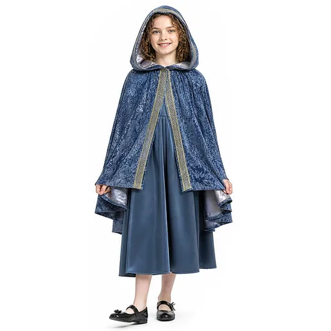 Costume de Cosplay de Princesse Elfe Médiévale pour Enfants Robe Longue d'Halloween Avec Cape en Velou à Capuche Tenue de Fête