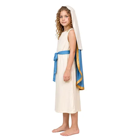 Kids Halloween Cosplay Shepherd Costume Medieval Ancient Religious Robe With Cloak And Belt Party Dress Up Outfit
