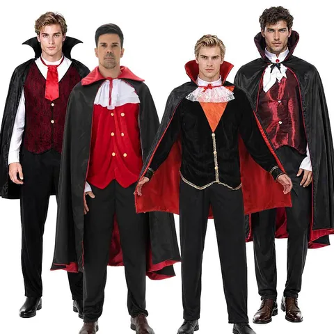 Halloween Adult Vampire Cosplay Costume Gothic Retro Cape Vest Shirt Pants Set Party Role Play Costume Outfit