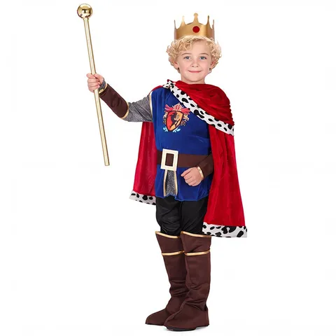 Costume de Roi Deluxe pour Enfants Garçons Halloween Jeu de Rôle Fête Déguisement Cape Royale Couronne Haut Pantalon Set