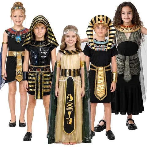 Disfraz de Faraón Egipcio para Niños Fiesta de Halloween Cosplay Vestido Tocado Conjunto de Traje Poliéster Ropa de Juego de Rol Histórico