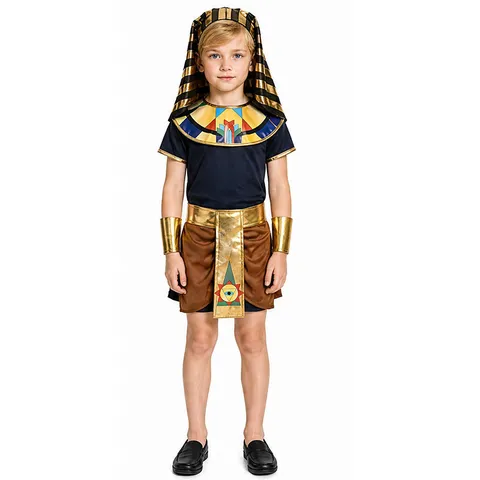 Disfraz de Faraón Egipcio para Niños Fiesta de Halloween Cosplay Vestido Tocado Conjunto de Traje Poliéster Ropa de Juego de Rol Histórico