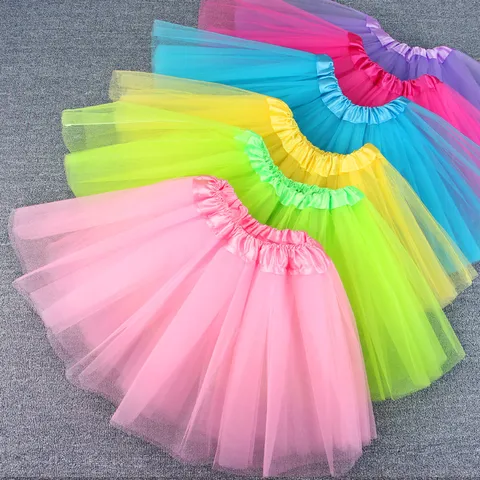 Children Performance Mesh Skirt Girls Colorful Tutu Skirt Stage Party Dance Costume