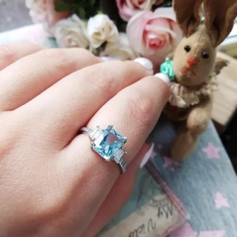 S925 Sterlingsilber Ring Quadratischer Topas Stein Für Damen Blau Grün Rosa Edelstein Halo Ring Eleganter High End Schmuck Geschenk