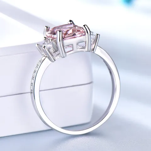 Eleganter 925 Sterlingsilber Quadratischer Strass Ring Für Damen Mode Galvanisierter Glänzender Rosa Grüner Blauer Stein Fingerring Schmuck