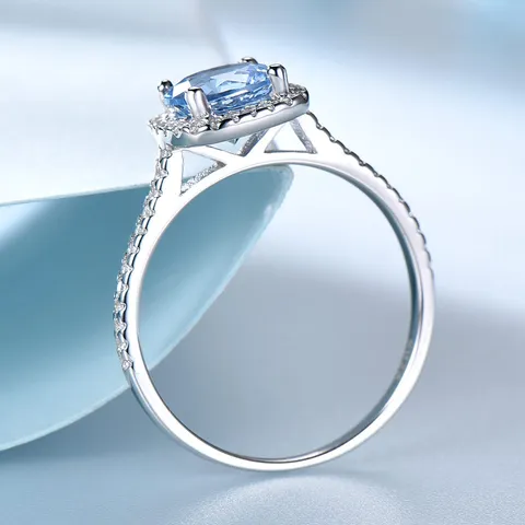 925 Sterlingsilber Halo Ring Für Damen Mit Blauem Topas Und Zirkonia Runder Schnitt Hochzeit Verlobung Schmuck